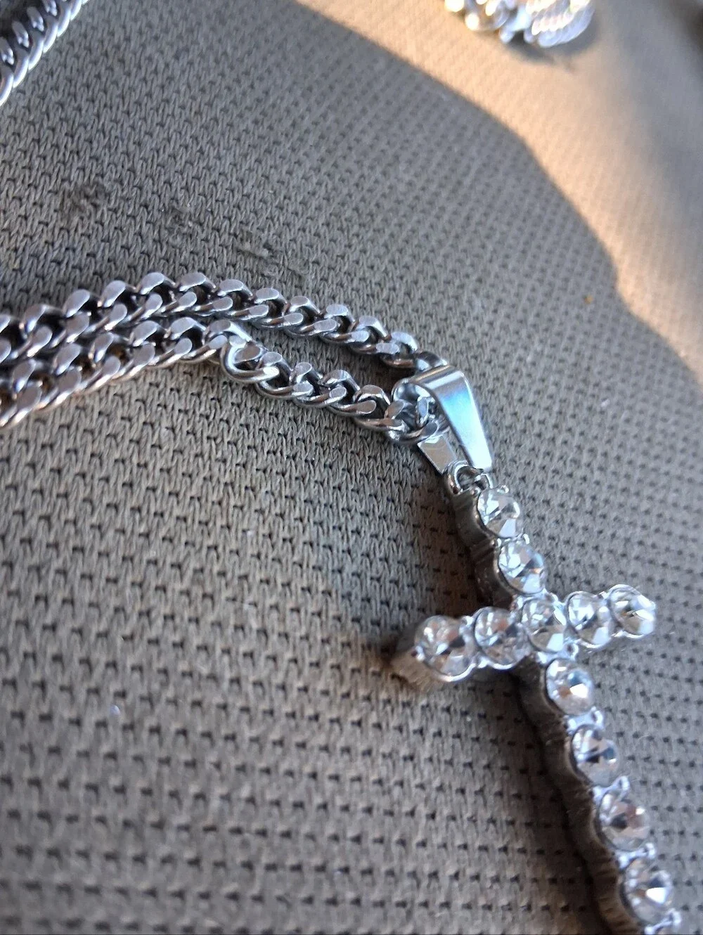 Silver Chain Necklace with Crystal Cross Pendant